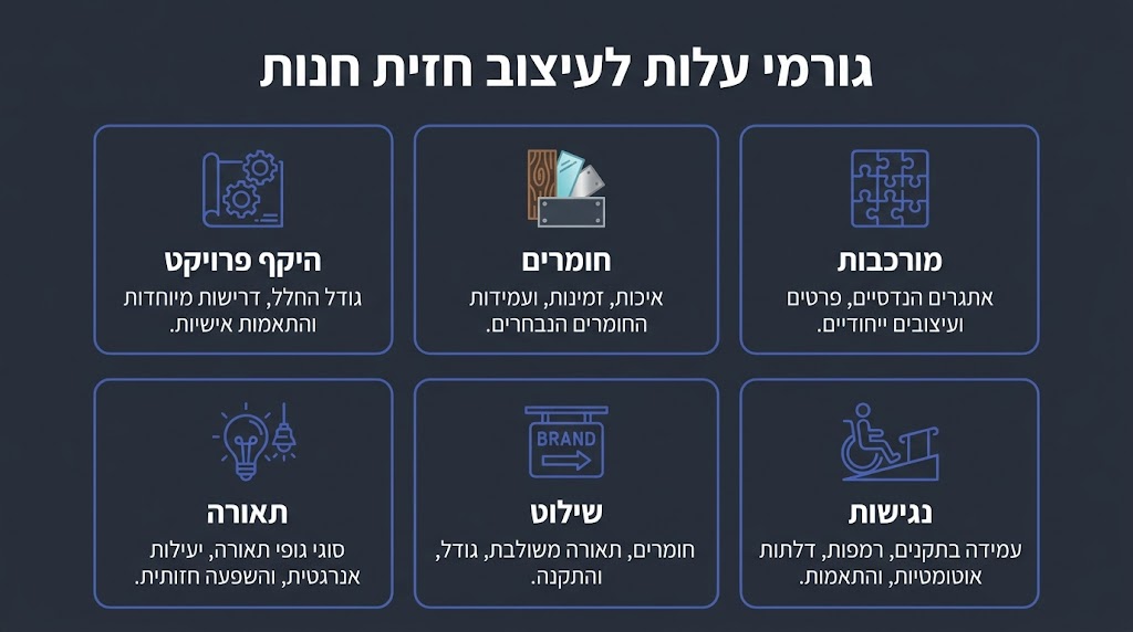 גורמים המשפיעים על עלות עיצוב חזית לרחוב - תרשים המציג את מרכיבי העלות השונים