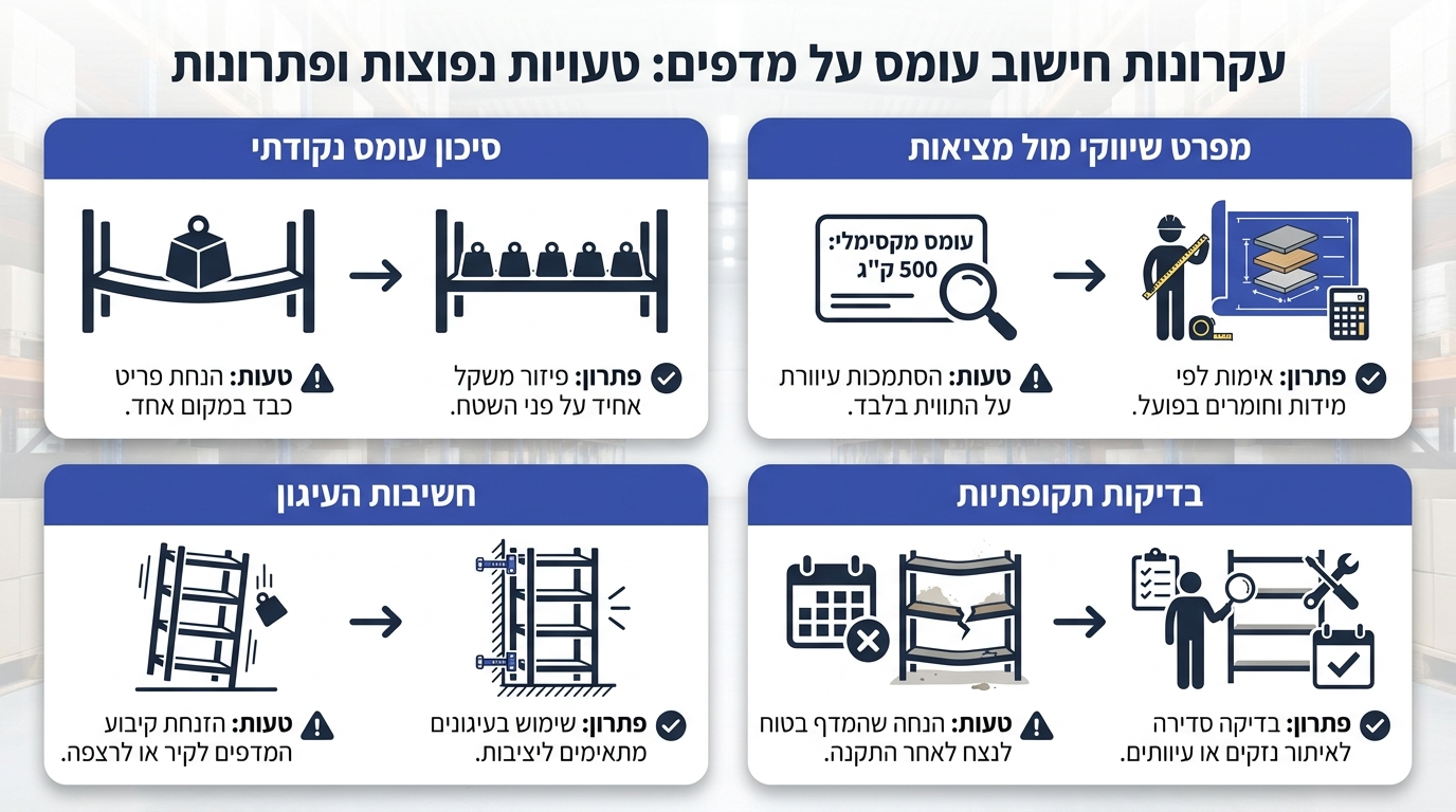 חישוב עומס מדף נכון למחסן - הדגמה ויזואלית של פיזור משקל