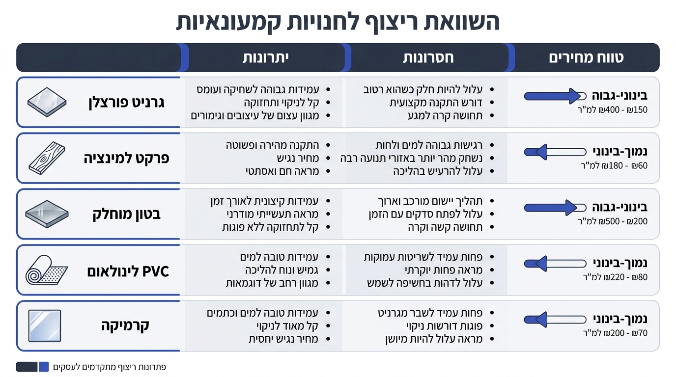 השוואת סוגי ריצוף לחנויות - יתרונות וחסרונות