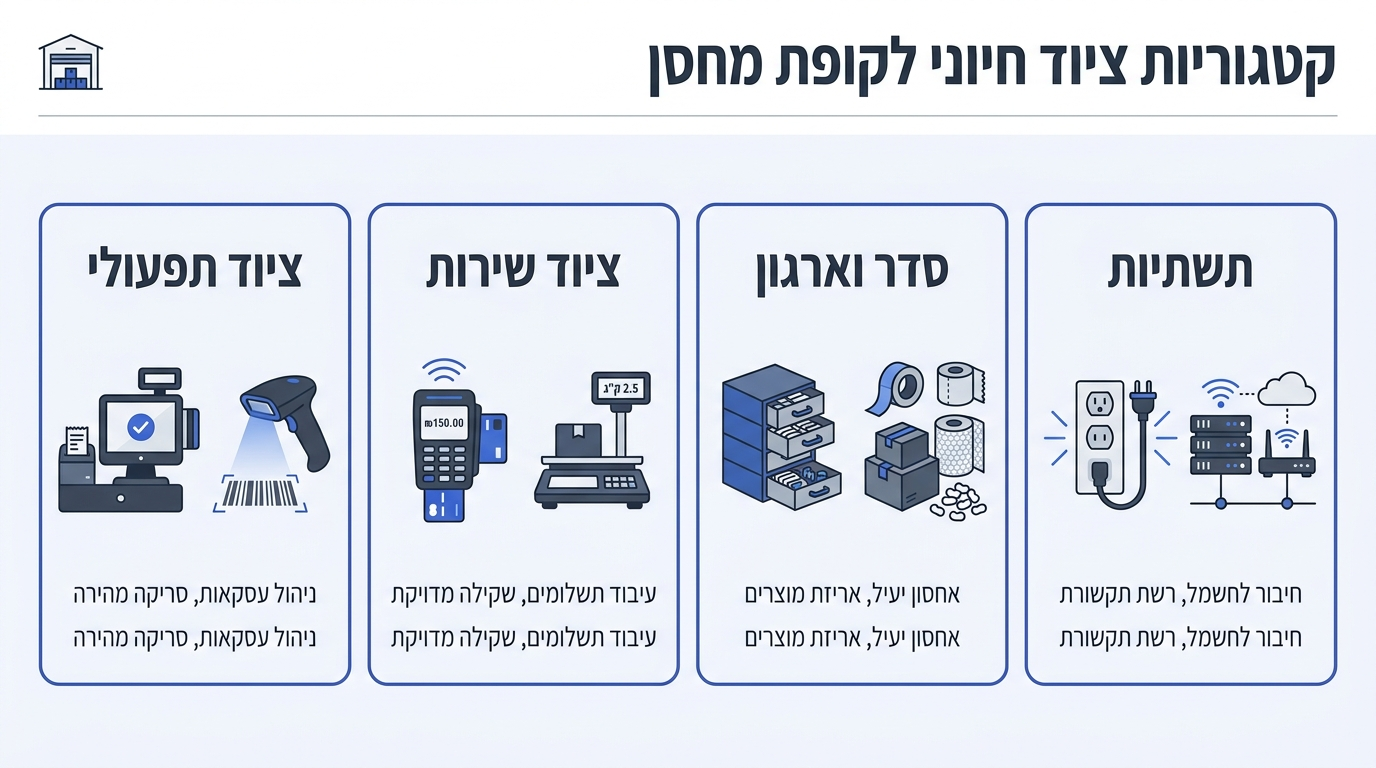 ציוד חובה בעמדת קופה במחסן - רשימה מקיפה