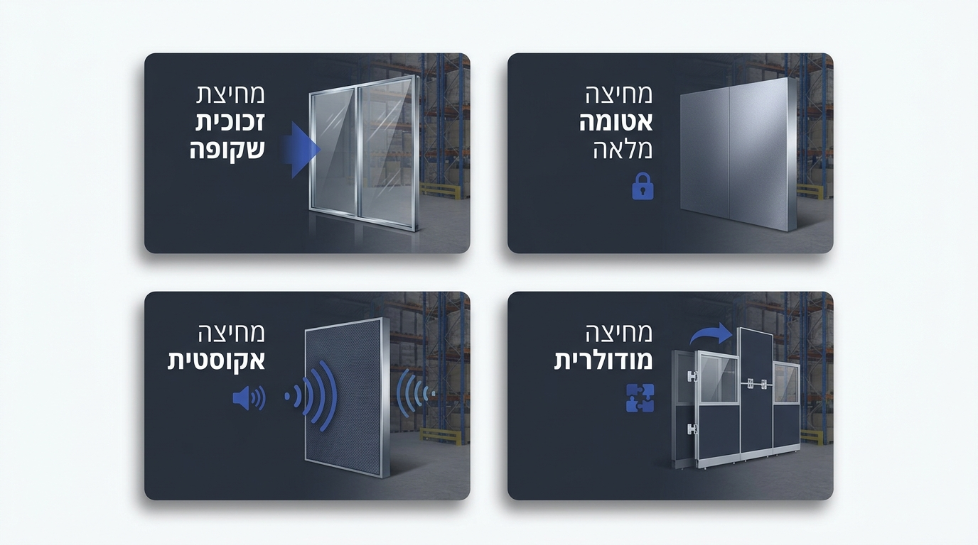תכנון מחיצות למשרד בתוך מחסן עם חלונות צפייה